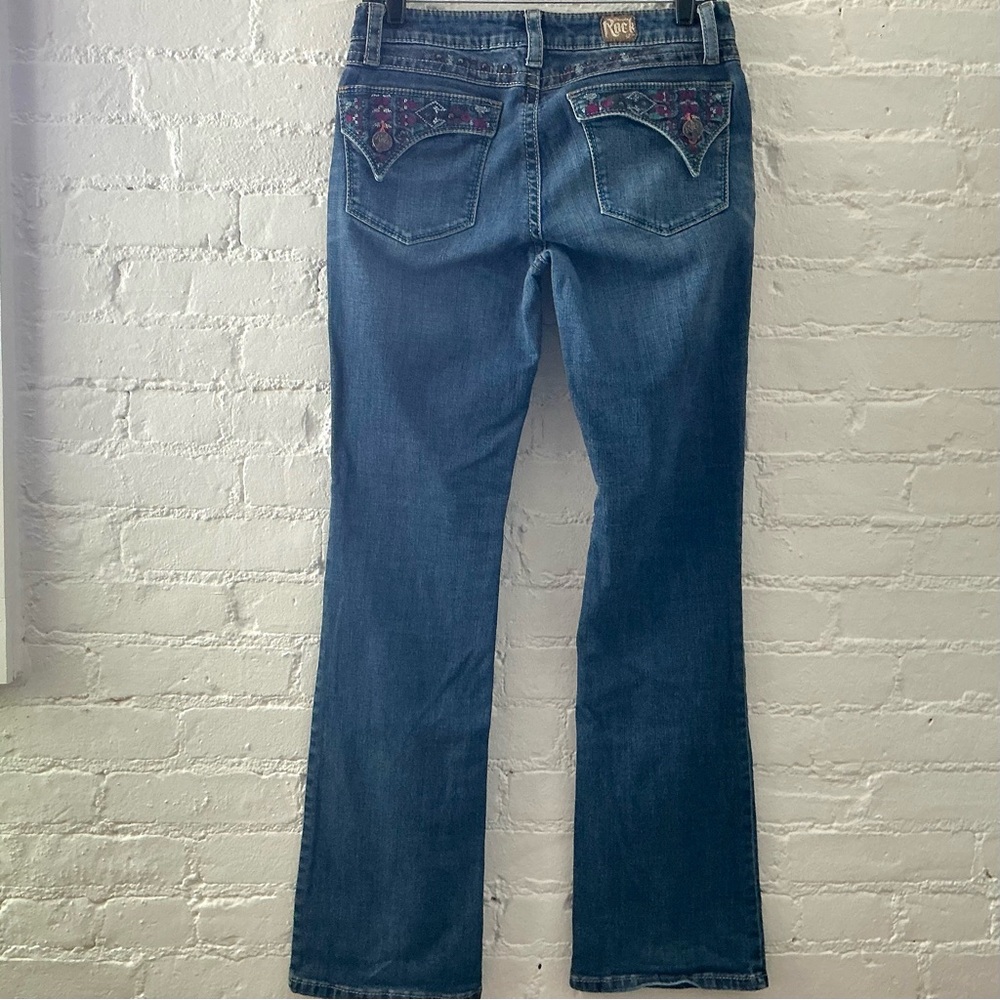 Wrangler Womens Boot Cut Jeans Stitch Embroidered Blue Denim 28/32 Cowgirl Boho